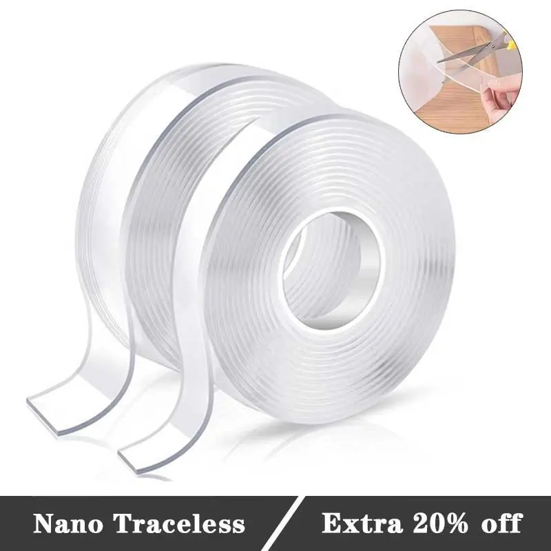 Nano Double Sided Adhesive Tape Double Sided Tape Heavy Duty Clear Mounting Tape Picture Hanging Adhesive Strips (9.85FT)