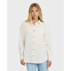 billabong Women's Solid Long-Sleeve Woven Blouse - Wanderer Style, Salt Crystal Color