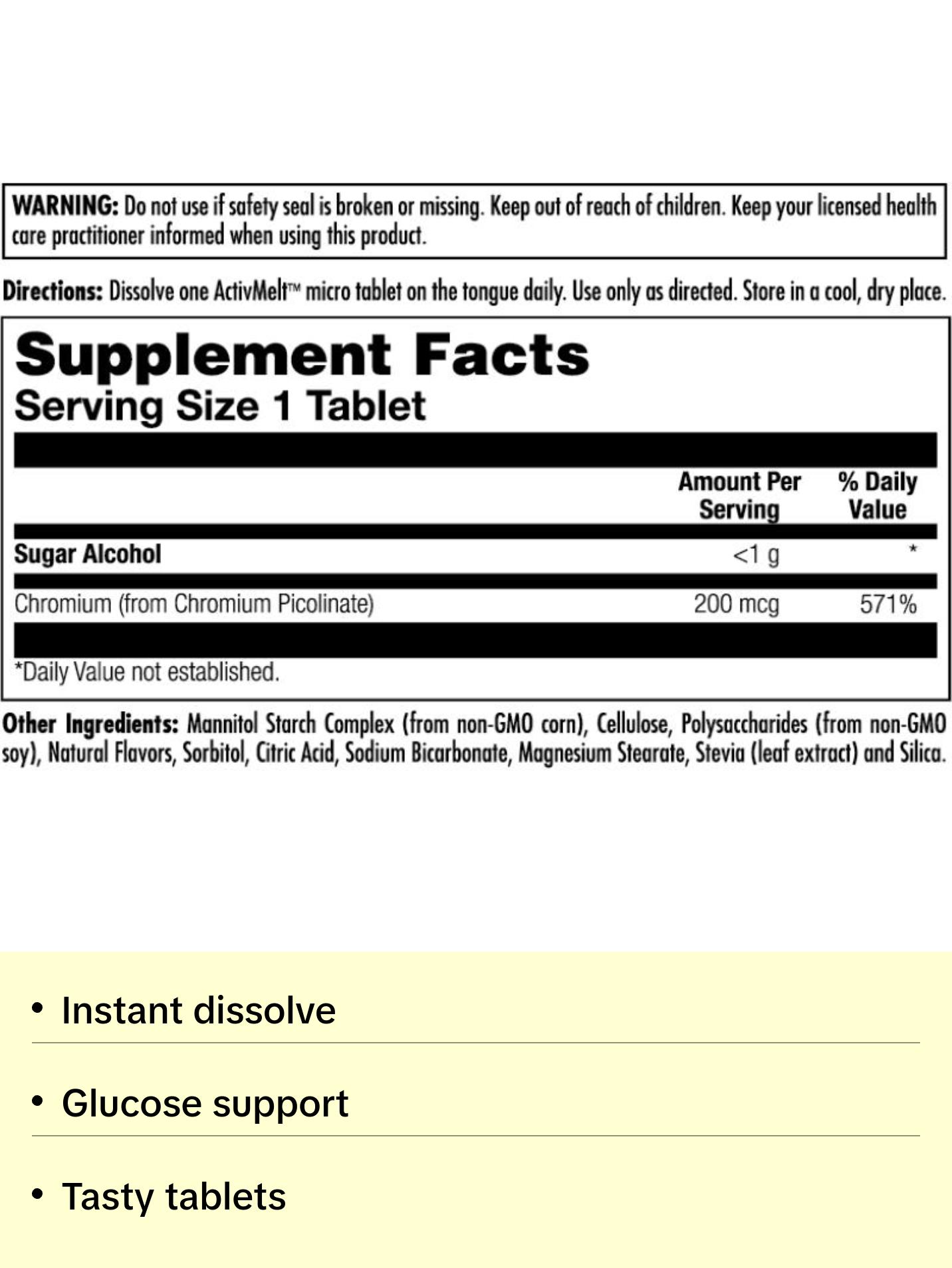Chromium Picolinate 200 mcg ActivMelt® Instant Dissolve Tablets