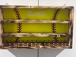 Baseball Ring and Medal Display, Personalized  Championship Ring and Ball Display,  Laser Engraved Trophy and Ring Holder. Custom Handmade