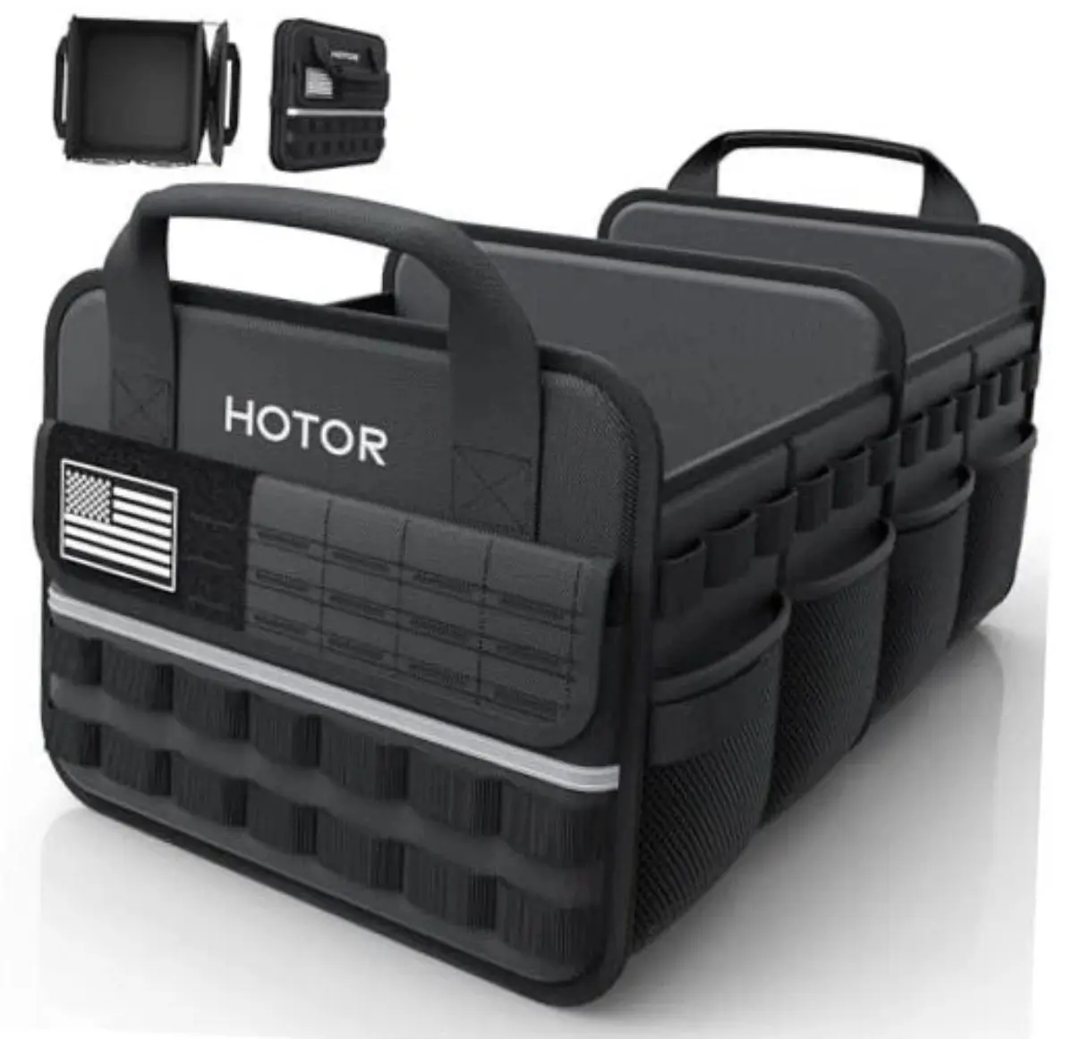 HOTOR Tactical Car Trunk Organizer - Foldable 12.8" x 21.7" x 11.0", Black