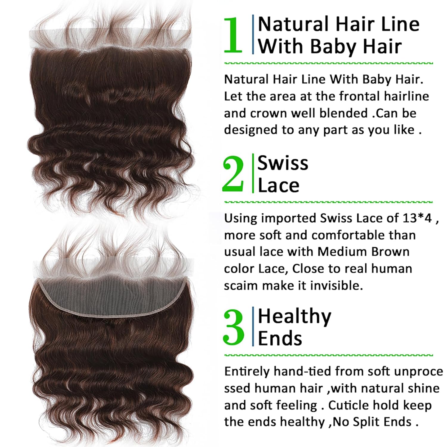 Chocolate Brown Bundles Glossy Hair Bundles Brazilian Body Wave Bundles with Lace Frontal Raw human hair bundles 100% Unprocessed Brazilian Virgin Hair Bundles Quick Weave Hair Extension Outdoorfun Wig valentines gifts for gf