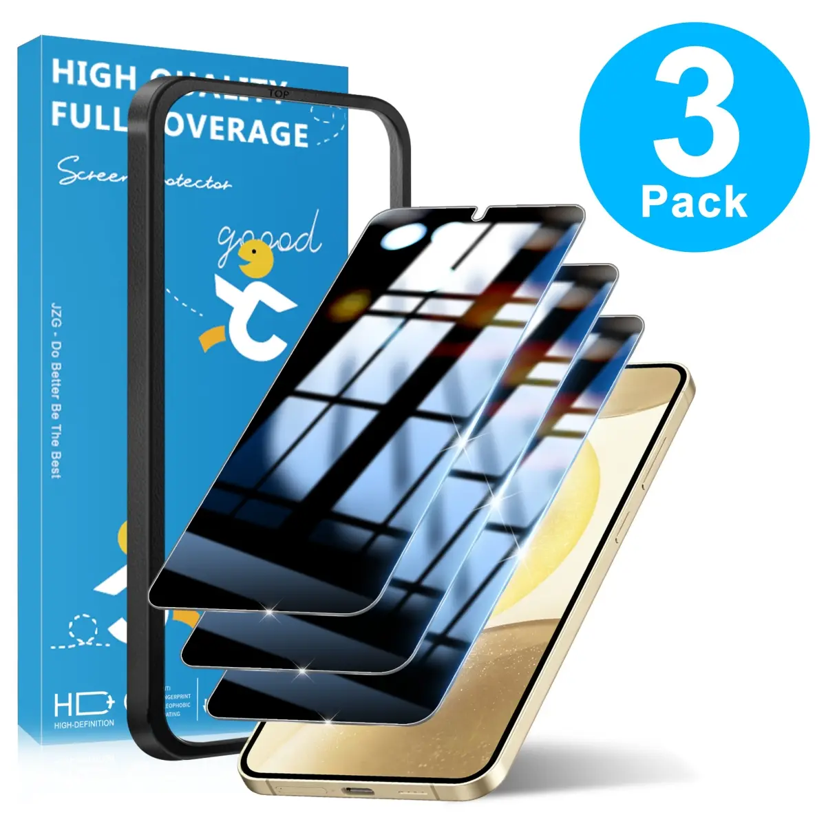 JavoYion 3-Pack Privacy Screen Protector for Samsung Galaxy S24 Plus with Alignment Installation Frame, Anti-Spy Tempered Glass , Support Fingerprint Unlock, HD Clear, S24 Plus cases,