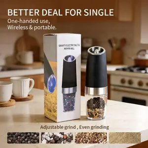 Electric salt and pepper grinder set, adjustable coarseness with LED light, 1-pack, one-handed kitchen grinder, large capacity automatic salt and pepper grinder, suitable for kitchen,Utensils Kitchenware Ceramic Seasoning,New Year Gifts Re Cooking