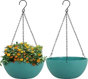 2 Pack 10" Hanging Planters Indoor Outdoor Flower Pots Drainage Hole Garden Decor