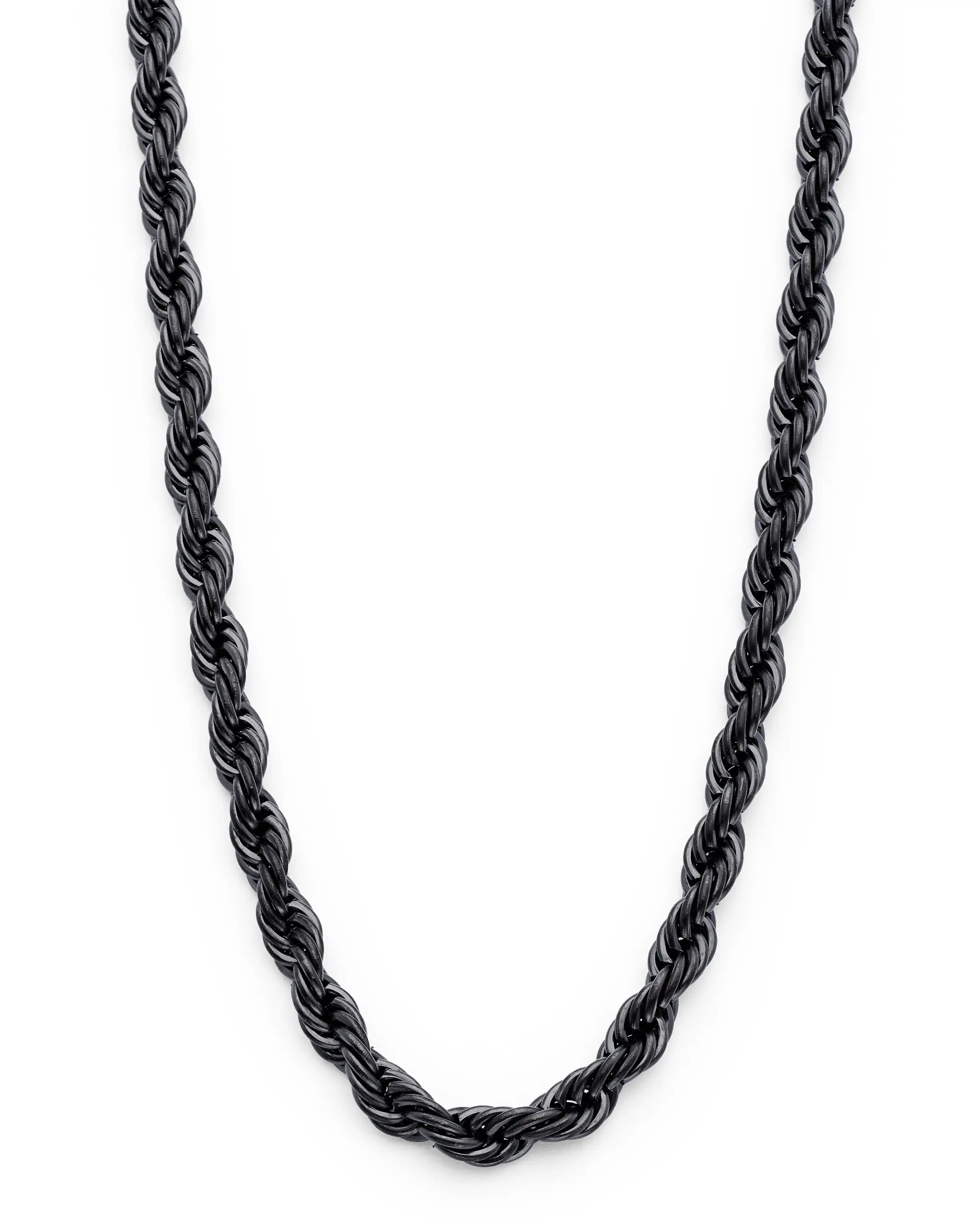 Black Plated Stainless Steel Men's Rope Chain Necklace 4MM 24" Lobster Lock