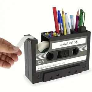 Vintage Magnetic Tape Dispenser with Pen Holder, Retro Office Supplies Storage Box, Colorful Stationery, Cute Desk Organizer, Desk Organizer Tidy