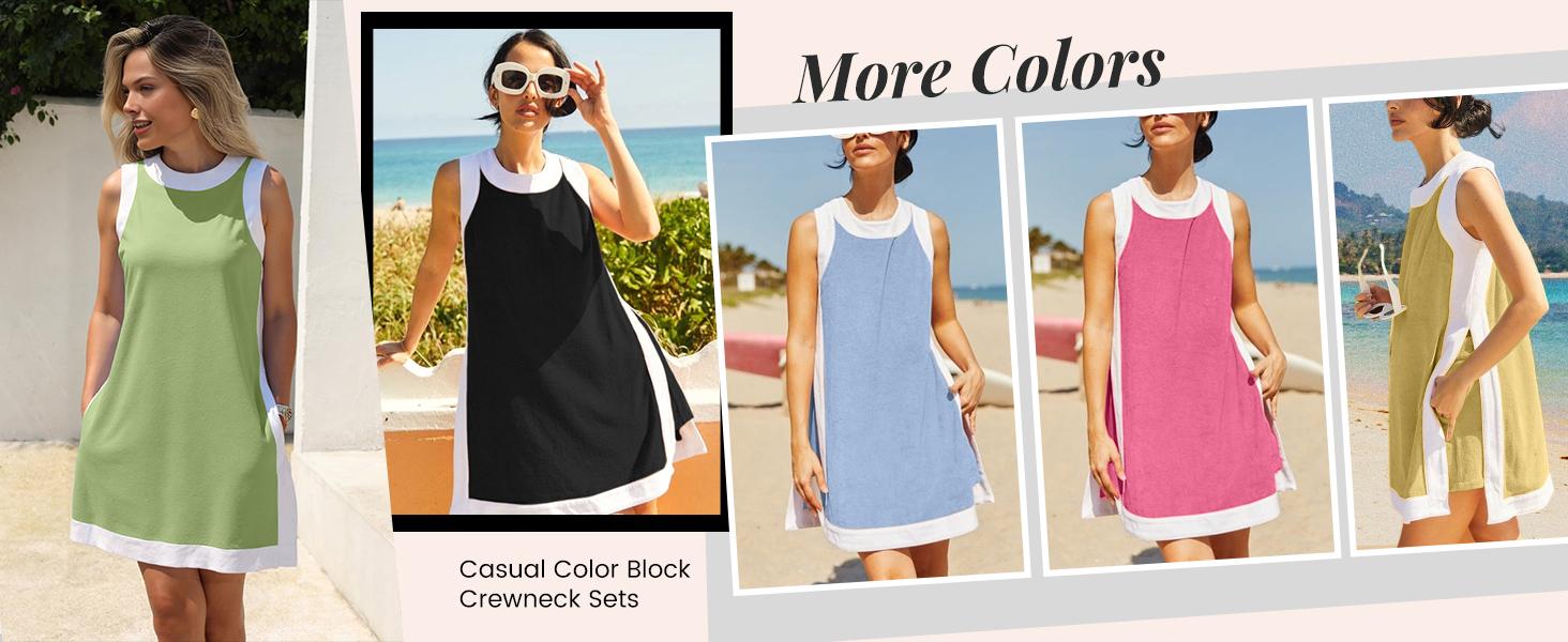 SCUSTY Women's Casual Two Piece Sets Color Block Crewneck Sleeveless Pullover Tops Matching Shorts With Pockets SCUSTY Women's Casual Two Piece Sets Color Block Crewneck Sleeveless Pullover Tops Matching Shorts With Pockets