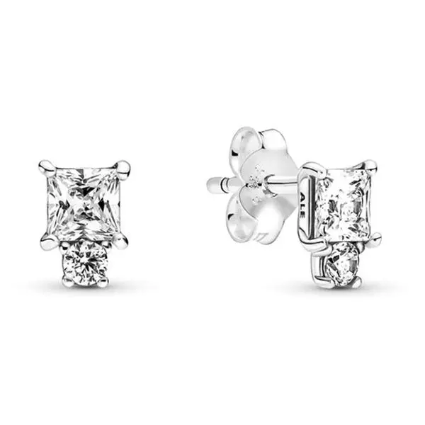 Pandora Sparkling Round & Square Earrings 290036C01, Classic Style Earrings, Geometric Earrings