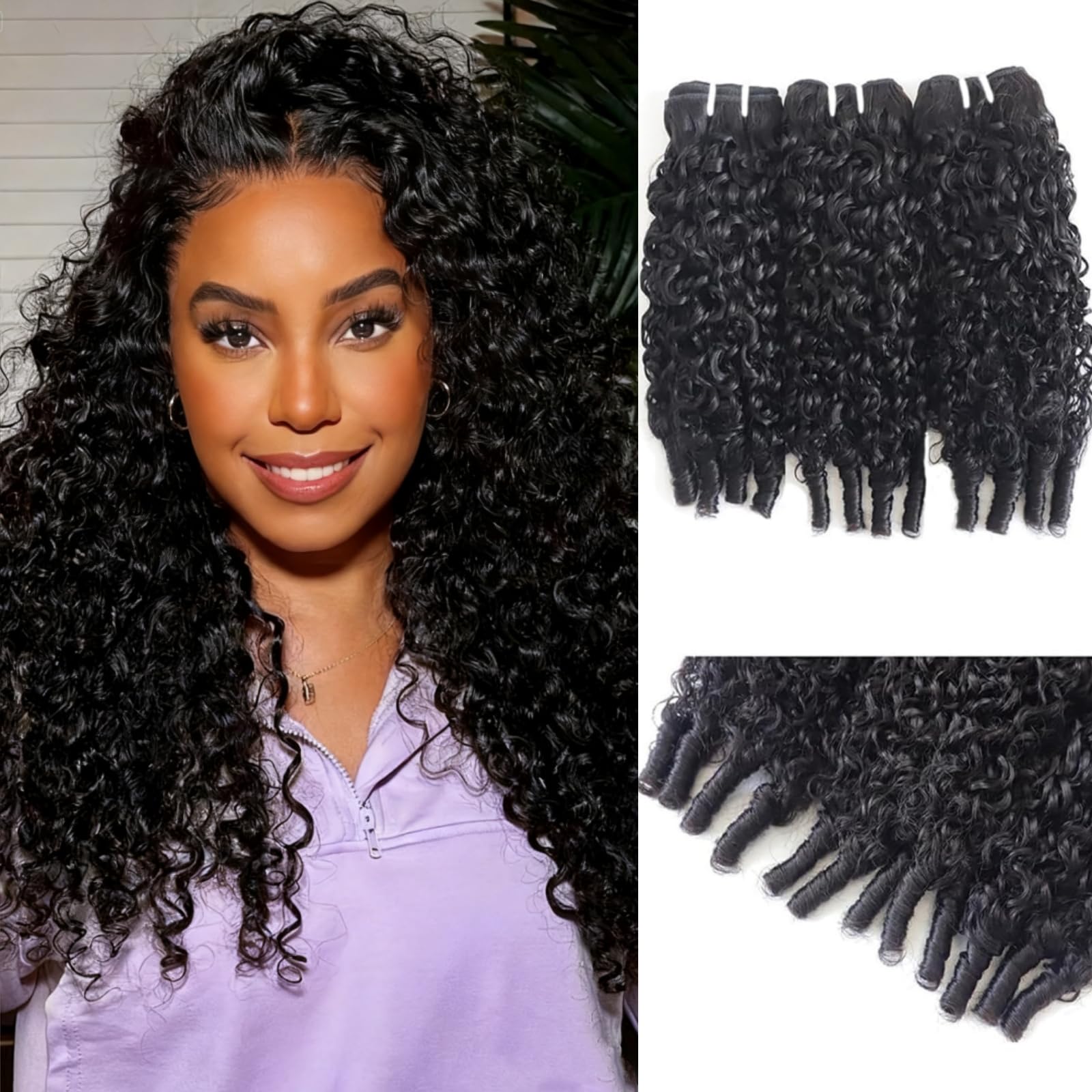QVR Burmese Curly Bundles Human Hair Spiral End Quick Water Wave Human Hair Bundles Extensions 3Pcs for Women 18 20 22 inch Natural Black SpringStatements