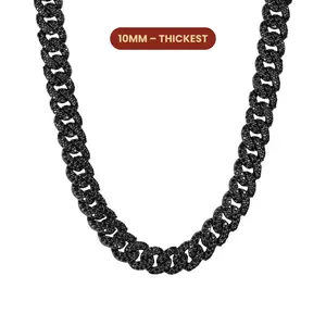JAXXON Iced Out Cuban Link Chain 10mm - Black - Rhodium Bonded for Shine & Durability - Box Clasp