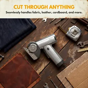 4.2V Cordless Electric Cutting Tool, Cardboard Cutter with LED Display, Silver, 2 Tungsten Steel Blades, Multi-Purpose for Cardboard, Leather, Fabric & Carpet