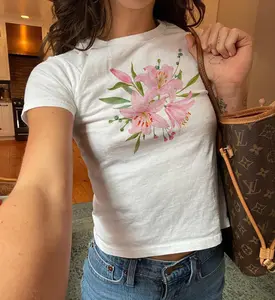 [Sale Up To 40%] Lilly Baby Tee Graphic Tee Floral Graphic Print Baby Tee Lilly Flower Trendy Baby Tee Y2k Summer Outfit Gift for Her