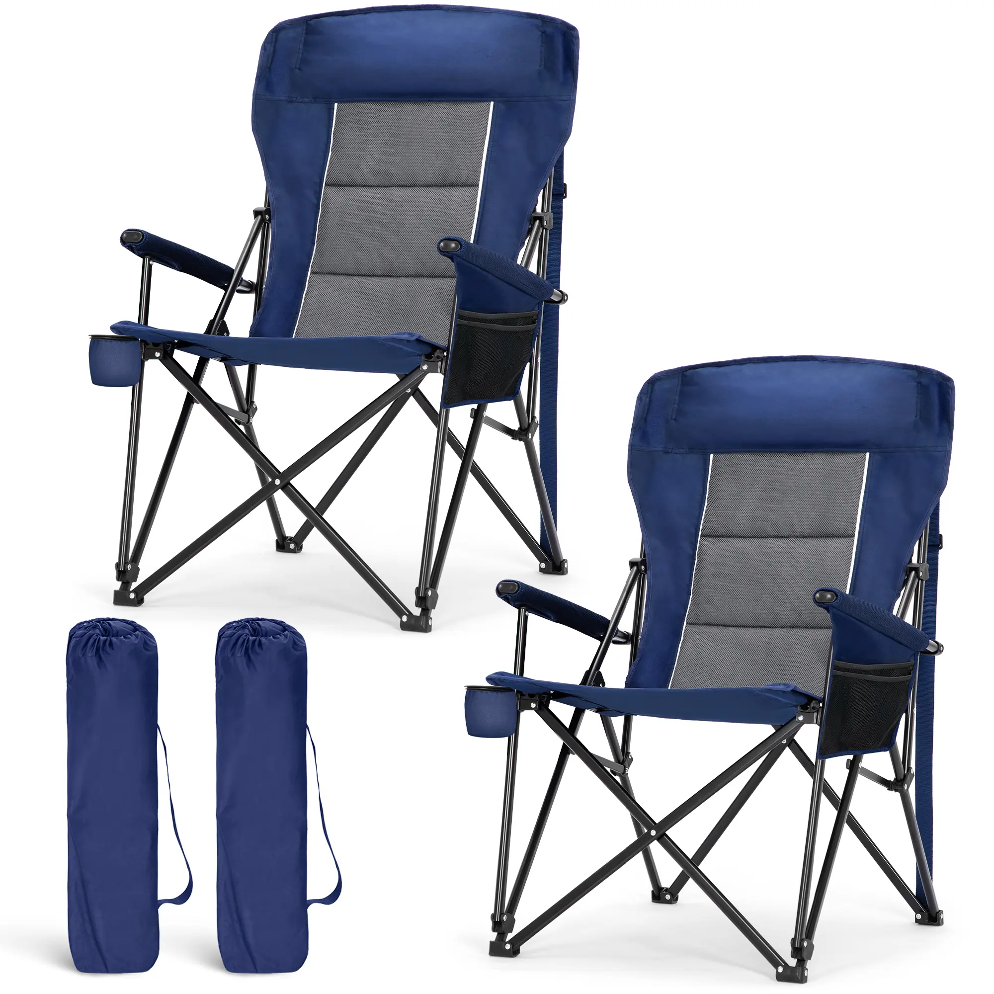 [Live] PHIVILLA Heavy Duty High Back Camping Chair with Cup Holder, 500lbs, Folding Design, Outdoor Use, Side Pocket, Ideal for Lawn, Sports, and Fishing