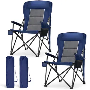 [Live] PHI VILLA Heavy Duty High Back Camping Chair with Cup Holder, 500lbs, Folding Design, Outdoor Use, Side Pocket, Ideal for Lawn, Sports, and Fishing