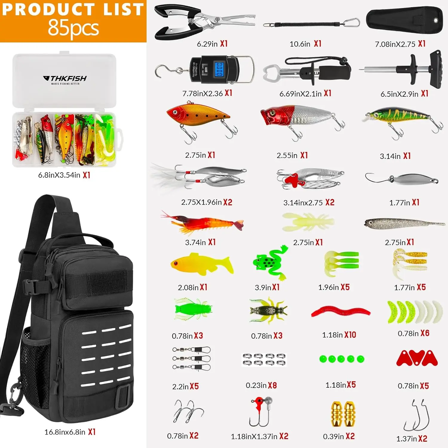 THKFISH Waterproof Tackle Backpack Set with 85 Pcs Fishing Accessories, including Realistic Fishing Lures, Tool Trio & Digital Scale with Backlit Display for Freshwater & Saltwater, Freshwater Or Saltwater, Road Trip, Waterproof Backpack