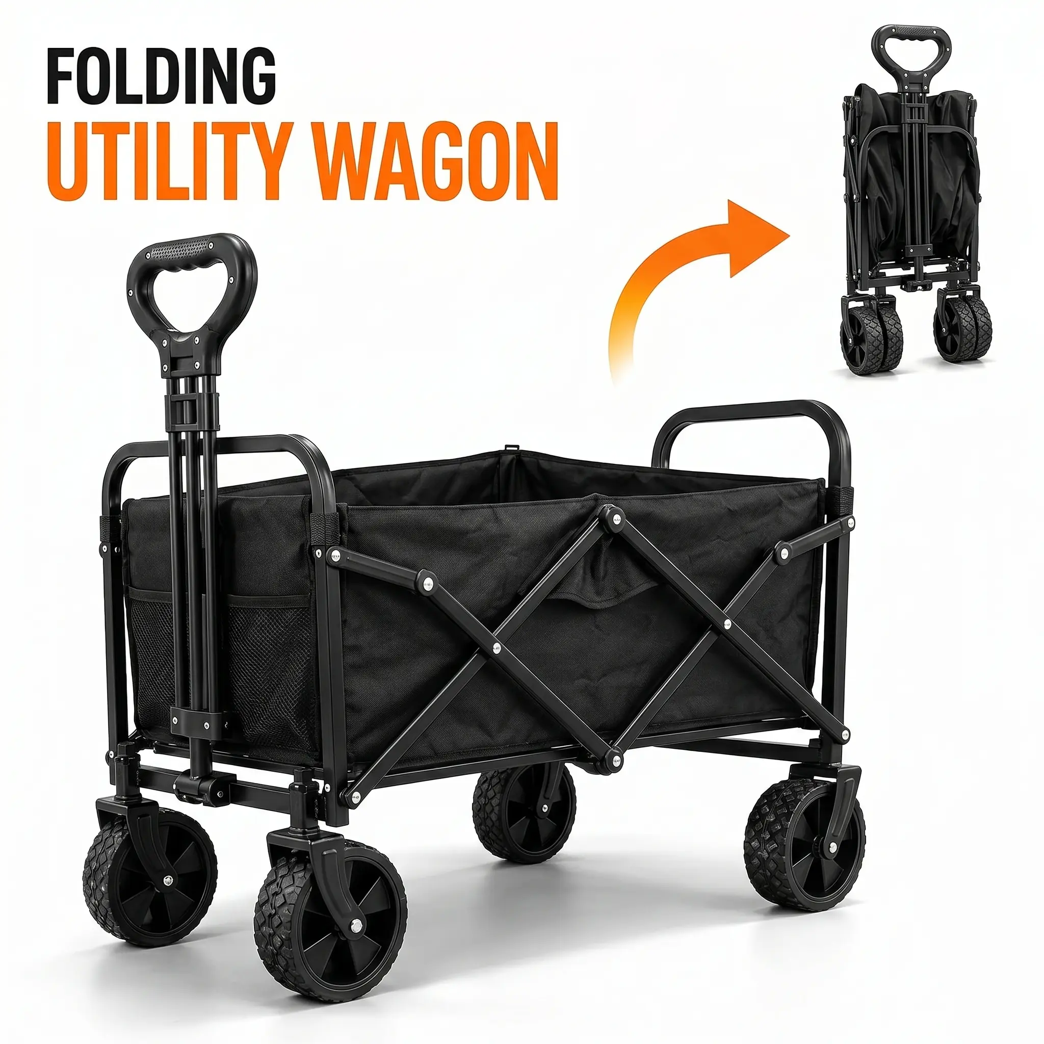 【Home Essentials】WeCharmer Collapsible Wagon with Tailgate, Wagons Carts Foldable with 350lbs Capacity, Lightweight Portable Utility Folding Wagon Cart for Shopping Camping Sports Garden