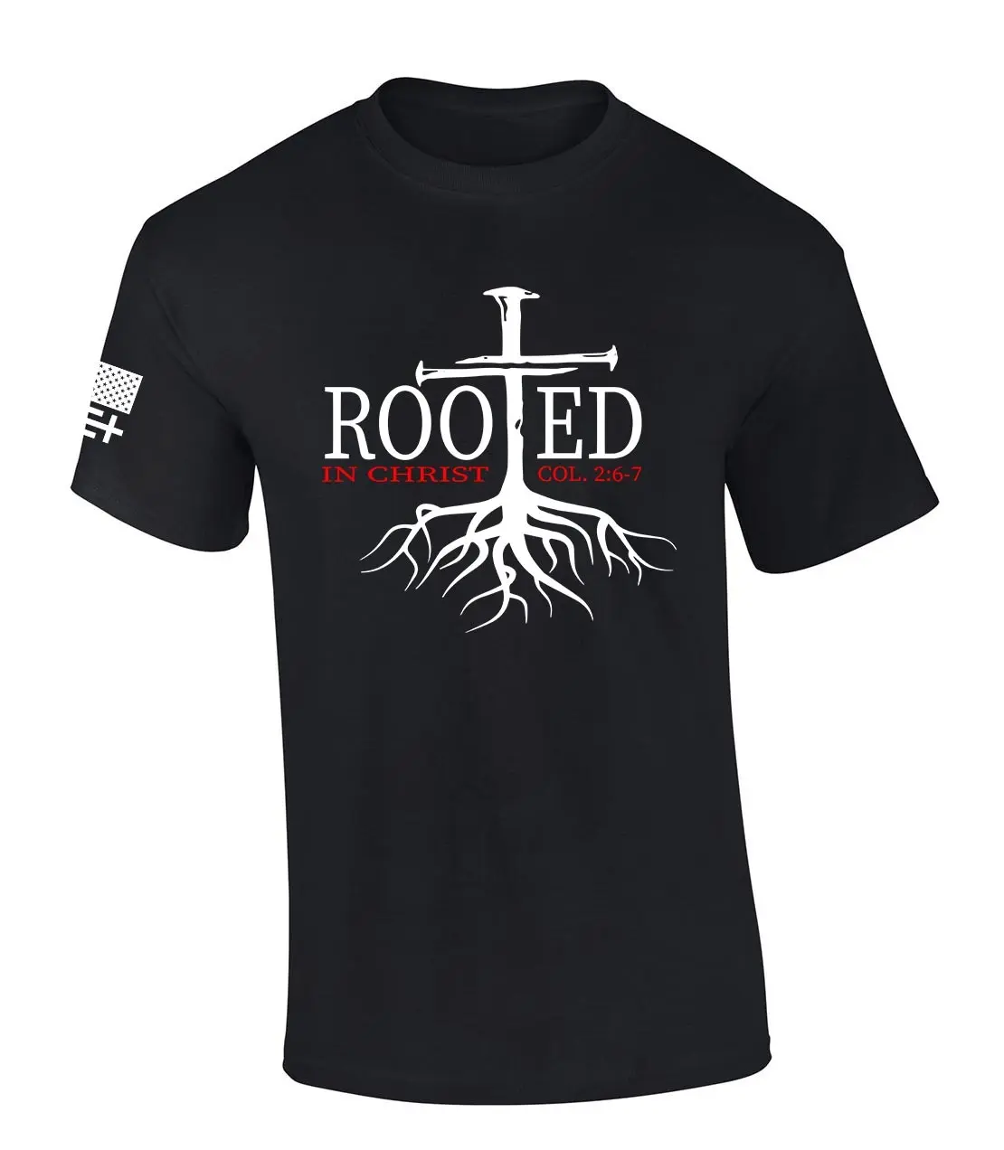 Mens Christian Tshirt Nail Cross Rooted In Christ Short Sleeve T-shirt