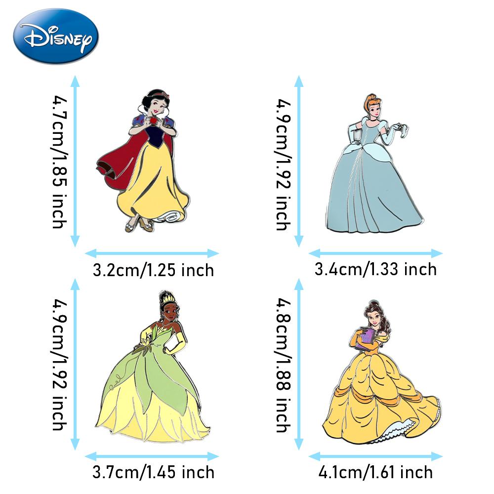 7PCS Disney Princess Pin Officially Licensed Gorgeous Gown Dress Gold-foil Belle Jasmine Ariel Snow White Tiana Cinderella Moana Anime Brooch Backpack Decoration Jacket Lapel Anti-Rust Exquisite Alloy Enamel Collectible Gift