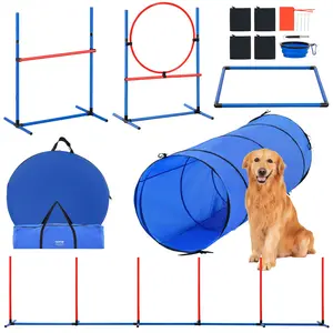 VEVOR Dog Agility Training Equipment,  , 5 PCS Set with Adjustable High Hurdles,6 Weave Poles, Tunnel, Jump Ring, Pause Box, Whistle, Foldable Bowl, Puppy Obstacle Course Kit with Storage Bags