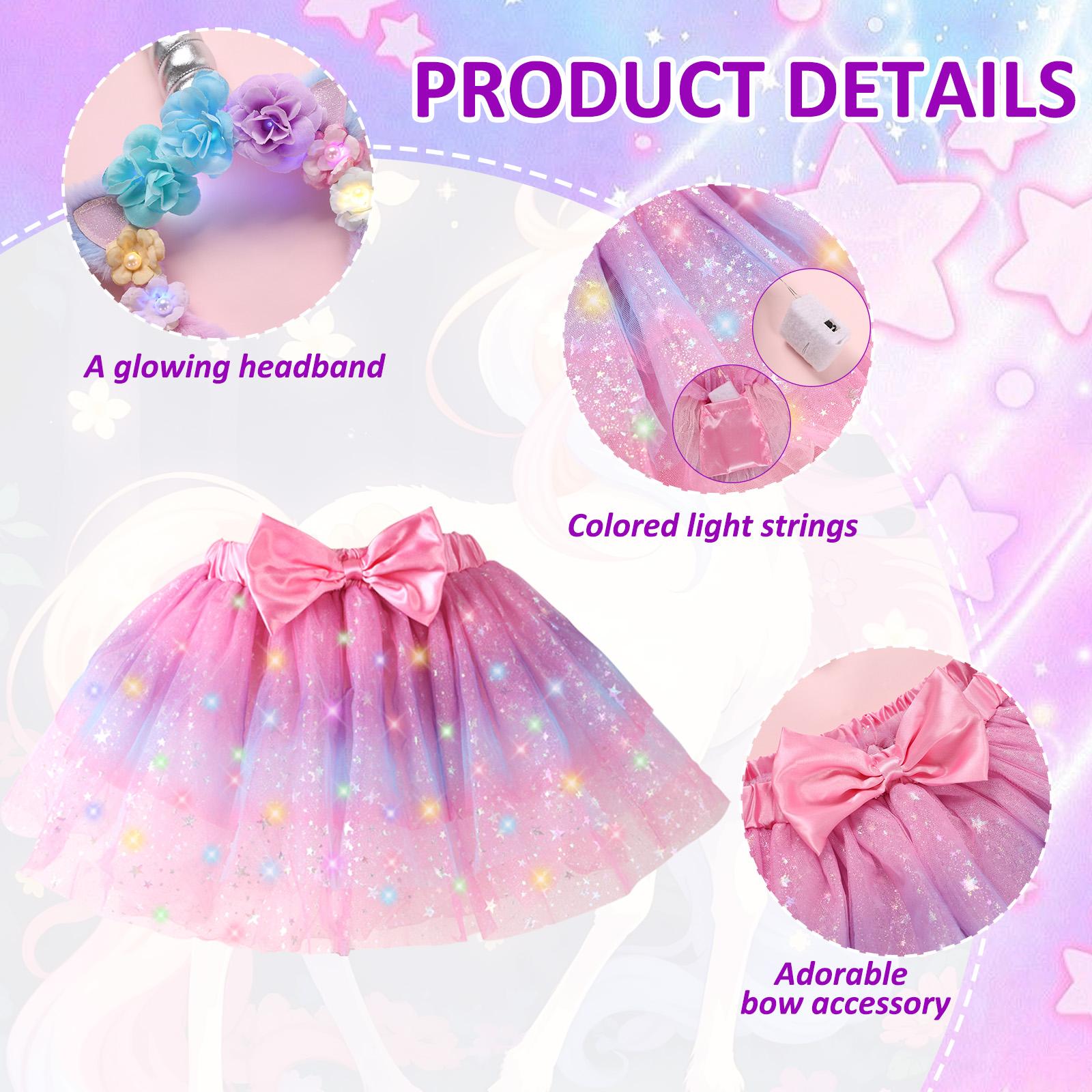 PinkSheep Girls Costume Set,Led Light Up Girls Tutu Skirt with Ear Headband Bow, Kid Party Outfit Costume Christmas