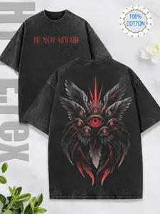 Dark Religious Surreal Creature "Six-Winged Multi-Eyed Angel" T-Shirt, "BE NOT AFRAID" Mysterious And Intimidating Theme Wear T-Shirt, Cthulhu-Style Eerie Style T-Shirt, "Six-Winged Multi-Eyed Angel" Mysterious