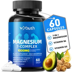 ViYouth Magnesium Complex 1000mg 7-in-1 Supplement with Glycinate Citrate Malate Aspartate High Absorption for Muscle Heart Sleep Bone Nerve Support 60 Capsules