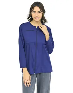 Inspired Comforts Women’s Chemo IV Port Zip Access Shirt – Front Zipper, Shoulder Fasteners, Full Sleeves