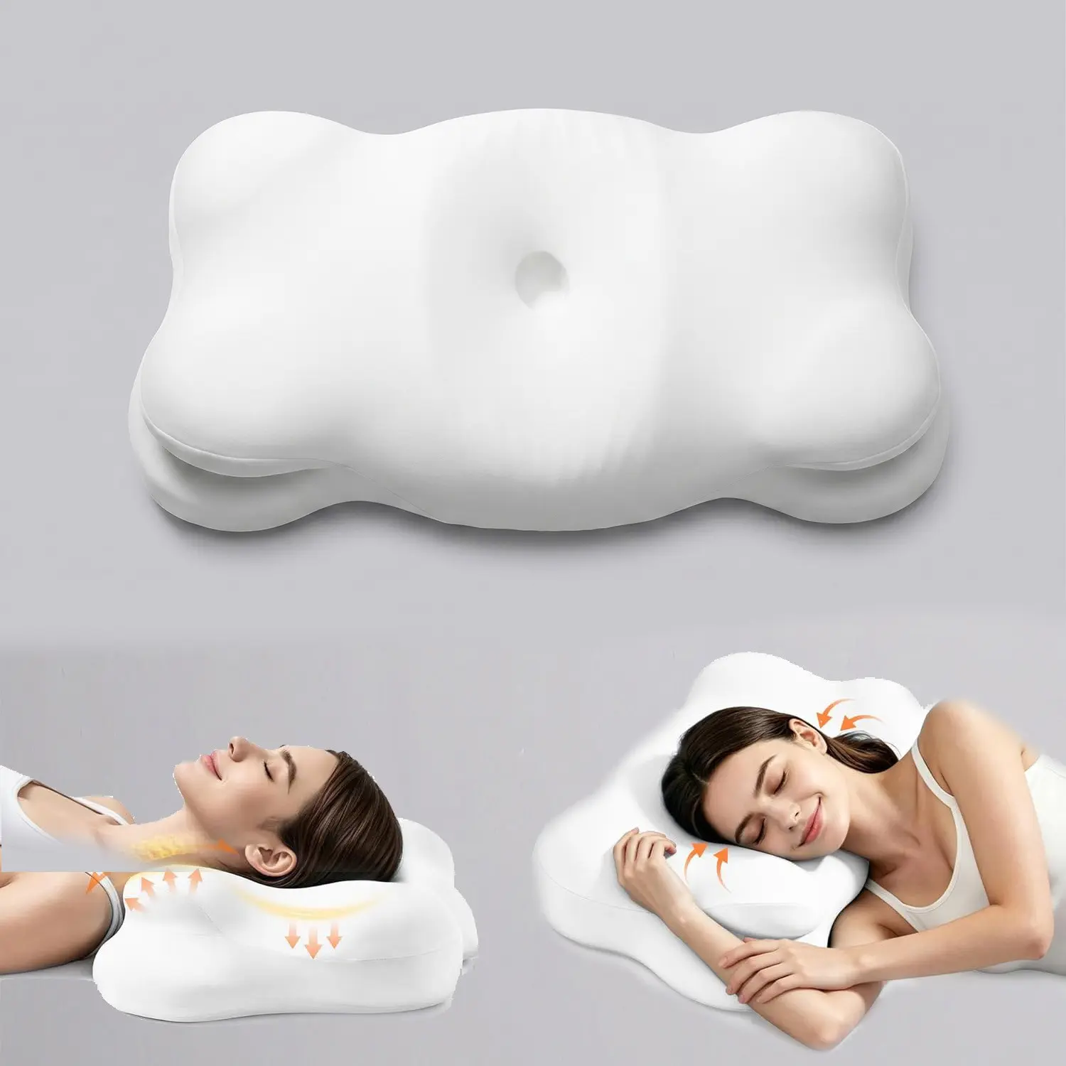 3D Sleep Pillow — Memory Foam Cloud Pillow: Removable, Washable, and Breathable Cover; Features 3 Distinct Sleep Zones and 2 Height Options; Suitable for Various Sleeping Positions, Including Back, Side, and Stomach Sleeping.