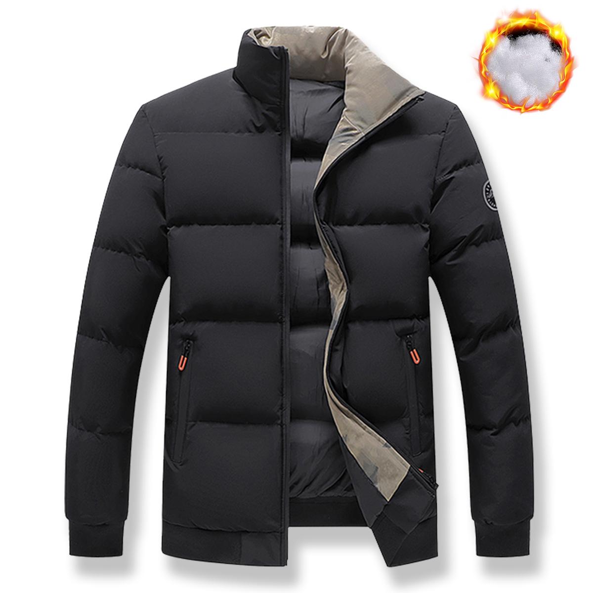 Men's Winter Jacket Full Zip & Stand Collar - Windproof Coat, Skiing, Outdoor Activities Casual Wear - Ideal Cold Weather Gift for Husband, Men's Winter Jacket
