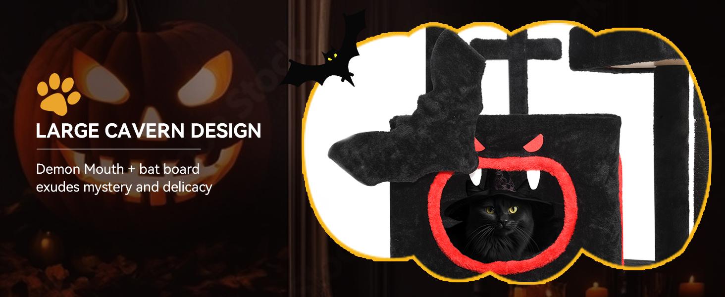 Yitahome Gothic/Christmas Cat Tree with Coffin Bed, Cat Tower for Cats with Top Perch, Spacious Cat Condos, Comfy Hammock, Scratching Post and Ladder