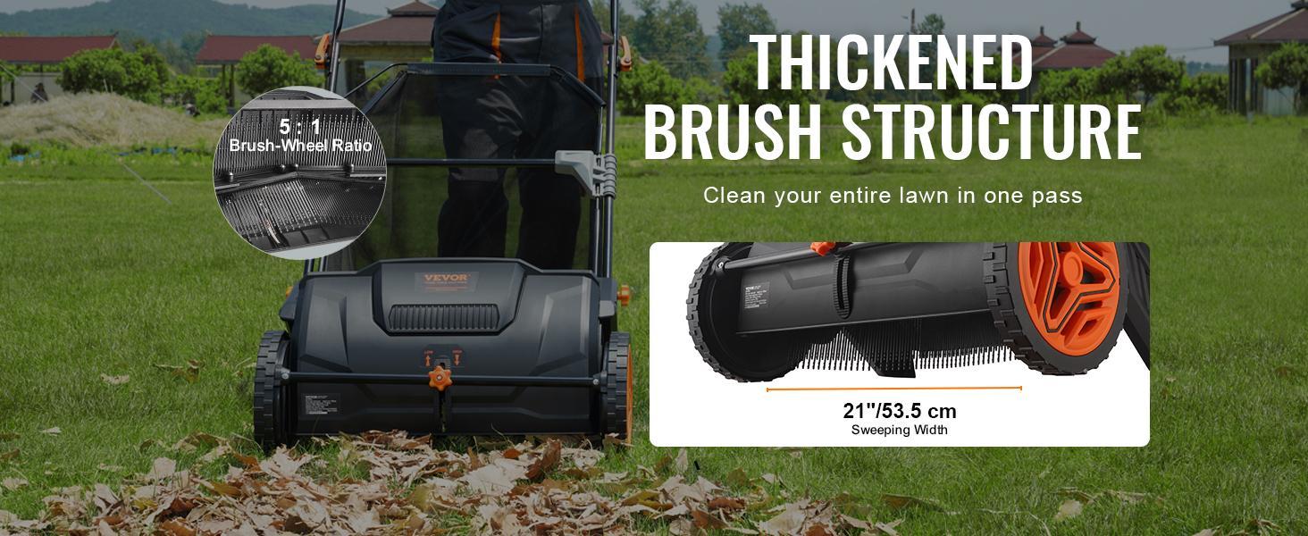 VEVOR Push Lawn Sweeper, Various specifications, Leaf & Grass Collector, Strong Rubber Wheels & Heavy Duty Thickened Steel Durable to Use with Large Capacity. Mesh Collection Hopper Bag, Spinning Brushes