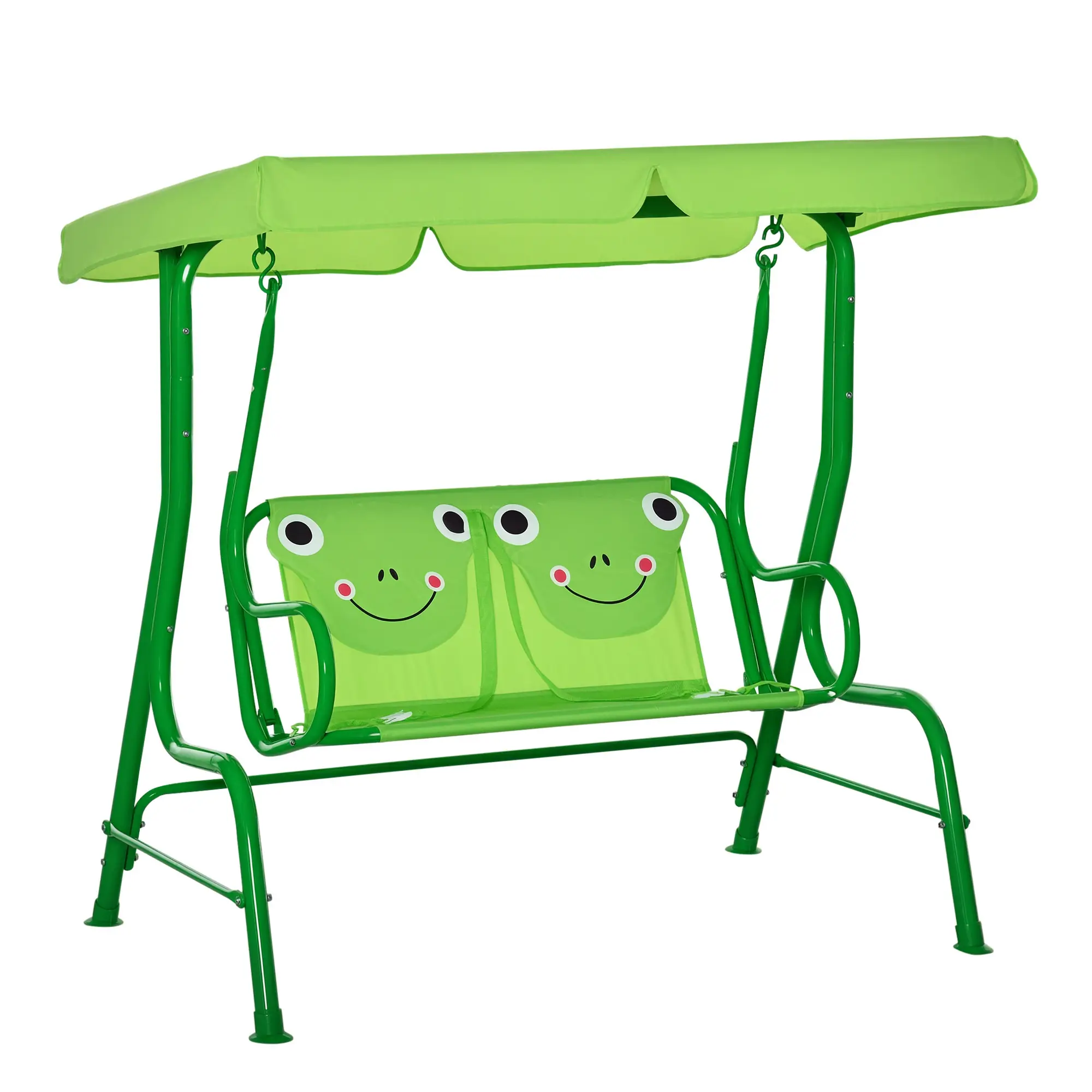 2-Seat Kids Outdoor Patio Swing Glider, 15° Adjustable Canopy, Dual Safety Seat Belts, 3D Monkey Backrest, Heavy Steel Frame (132 Lbs Capacity), ASTM F963/CPSIA Certified, for Ages 3-6 (Backyard, Garden)