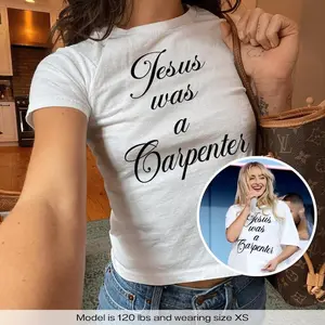Jesus Was A Carpenter Carved Y2k Baby Tee Shirt SabrinaCoachella Music Concert Trendy 90s
