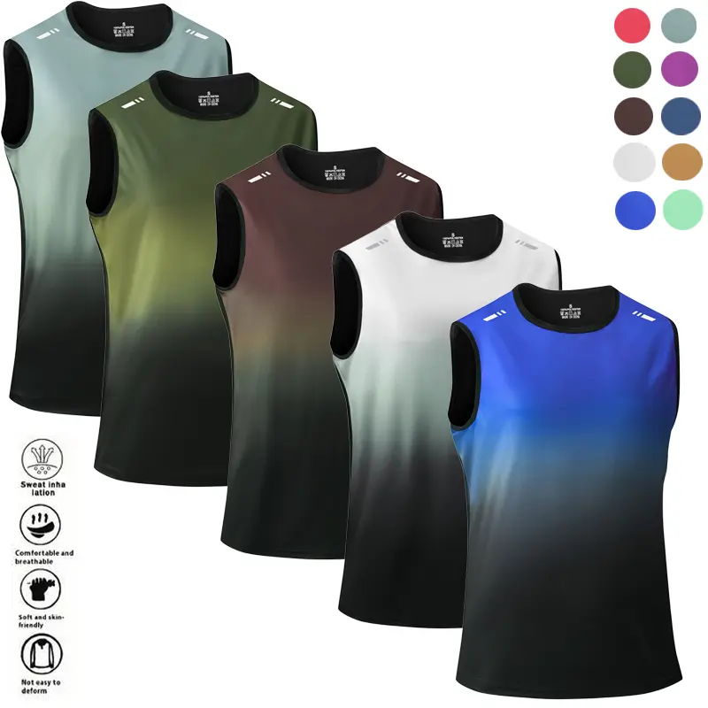 5-Pack Gradient   - Quick Dry  Gym Sports  white tee Lightweight Breathable Athletic Tank Tops Workout Vest Sporty Cami Top tank tops for men Training Vest
