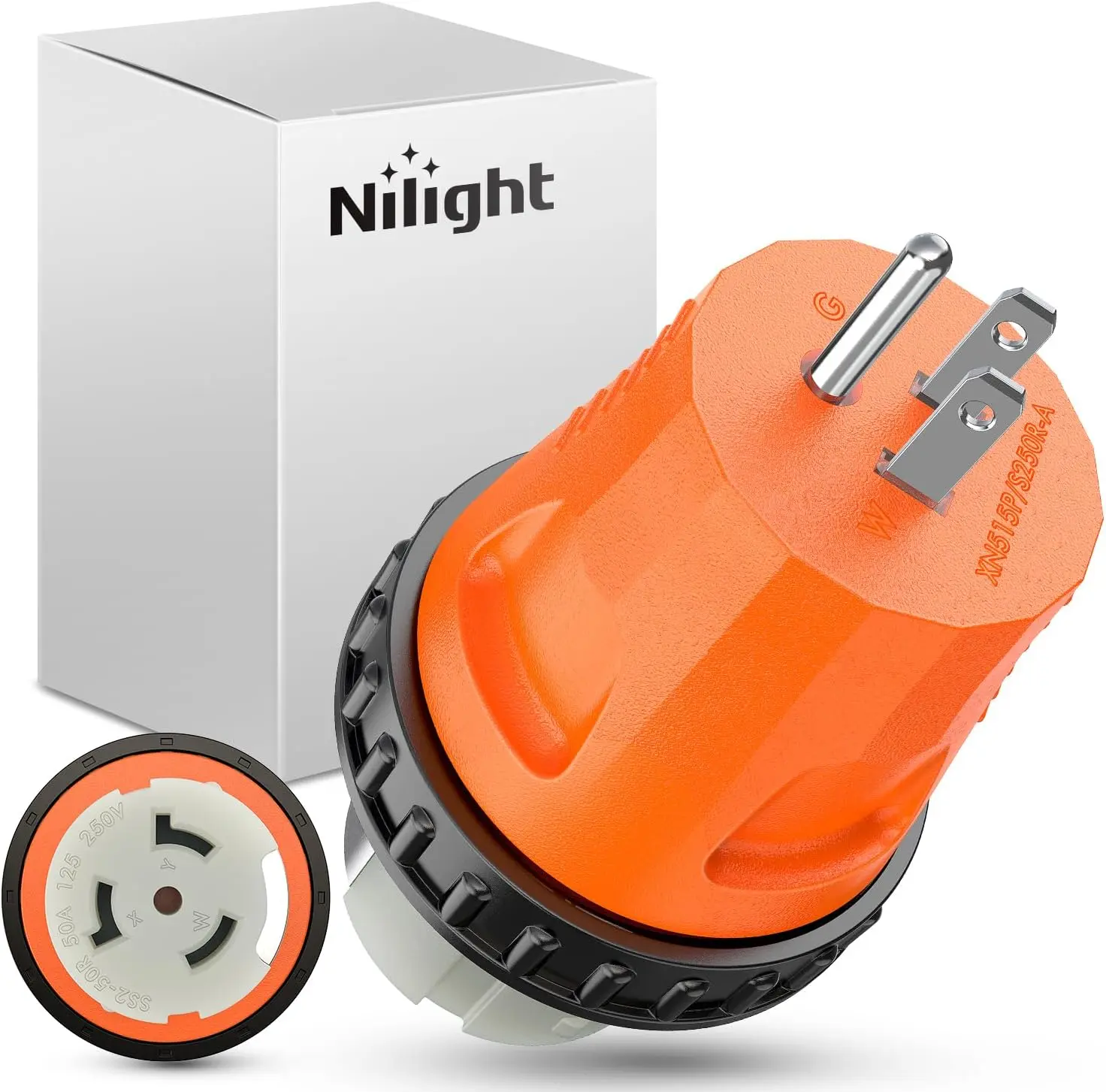 Nilight Heavy Duty Copper Core RV Power Adapter, 15A to 50A 110V Twist Locking Connector with Locking Ring, 5-15P Male Plug, SS2-50R Female Receptacle for Generators & Campers, Electrical Conversion for 3-Prong Sockets, Three-Prong Sockets