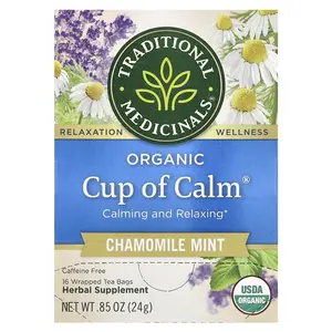 Traditional Medicinals Organic Cup of Calm, Chamomile Mint, Caffeine Free, 16 Wrapped Tea Bags, 0.85 oz (24 g)