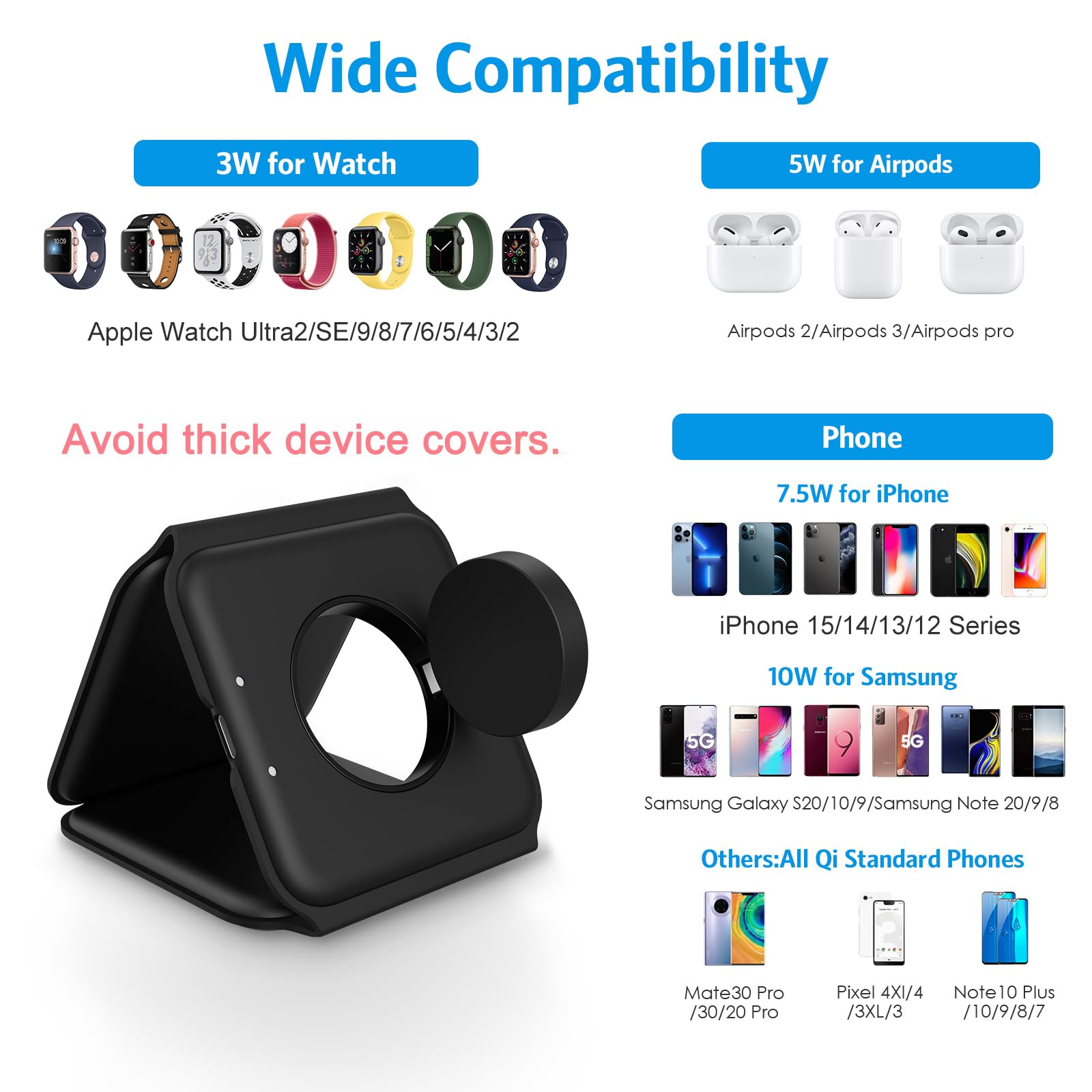 Charging Station for iPhone 15/14/13/12/ Series,for iWatch,for AirPods (Black)