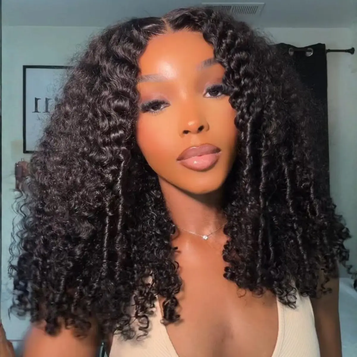 Sunber 200% Density Afro Kinky Curly Wig 7x5 Glueless Human Hair Wig Finger Coil Ends Pre-bleached Lace Closure Wig Pre plucked Beginner Friendly Reay to wear