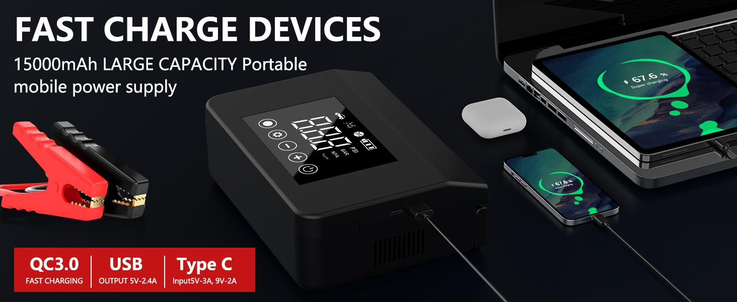 【Hieha】2026 Spring Trip Portable Car Jump Starter with Air Compressor,4000A Car Battery Jump Starter with 150PSI Tire Inflator, 12V Car Battery Jump Power,15000mAh Power Bank With LED Light Automotive Vehicle