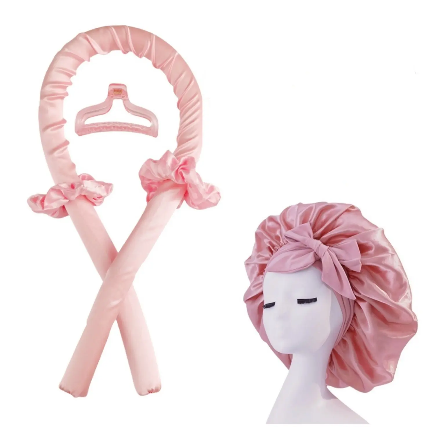 Heatless Hair Curler With Satin Bonnet Sleeping Cap Set, Overnight Curl Kit To Sleep In,  Heatless Curls Headband No Heat Curls Rod and Satin Night Sleep Hair Cap Styling Tools For Women Curly,back to school