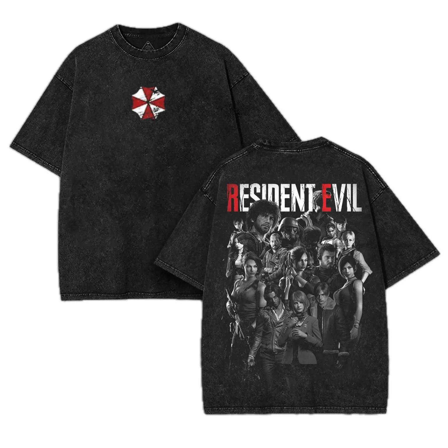 Resident Evil horror Game Washed Tshirt 2 Sided Cotton unisex graphic tees game anime manga movie Menswear Casual gamer merch t-shirt Clothes Top