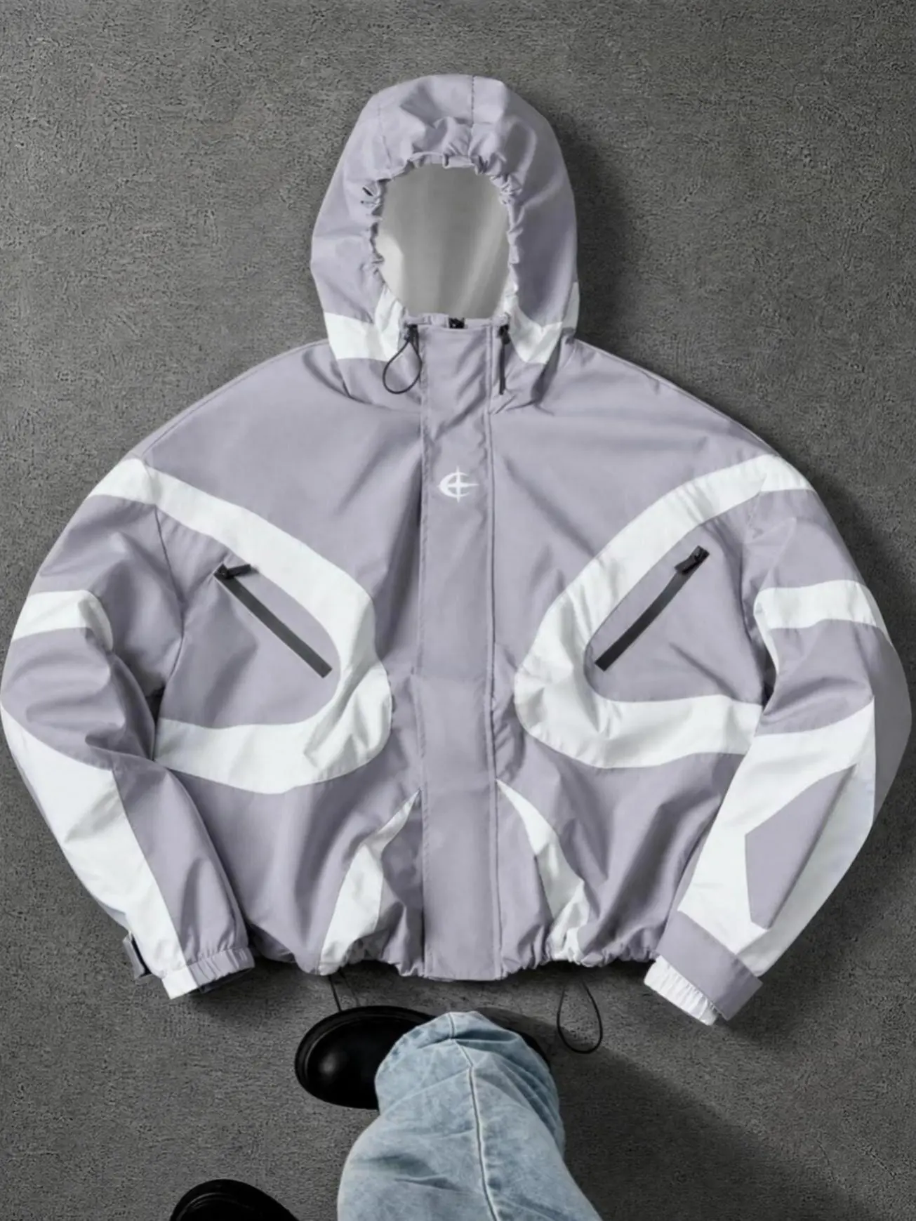 Y2K Techwear Jacket for Men & Women, Waterproof Windbreaker Coat, Oversized Hooded Streetwear Jacket with Contrast Color Block Design, Lightweight Utility Style Outdoor Shell Jacket for Travel Daily Wear