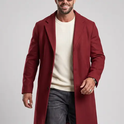 KZZ Men's Classic Midi Button-Up Coat - Casual Solid Warm Long-Sleeve Regular-Fit Lapel Neck Outerwear, Easy Button Front for Fall & Winter Daily Wear, Student Outfits