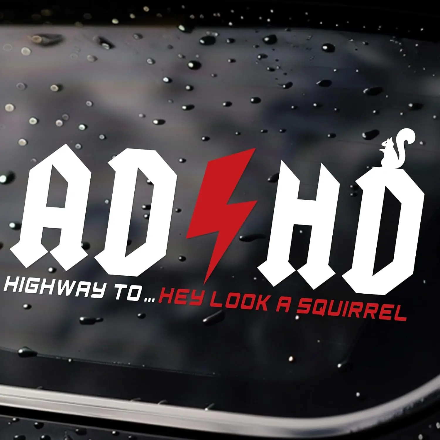 2 Pcs ADHD Series Comedy Meme Car Stickers - Funny Stick-On Vinyl Waterproof 8x4in Highway to Hey Look A Squirrel Decals for Vehicles, Car Exterior Body Panels, Laptops