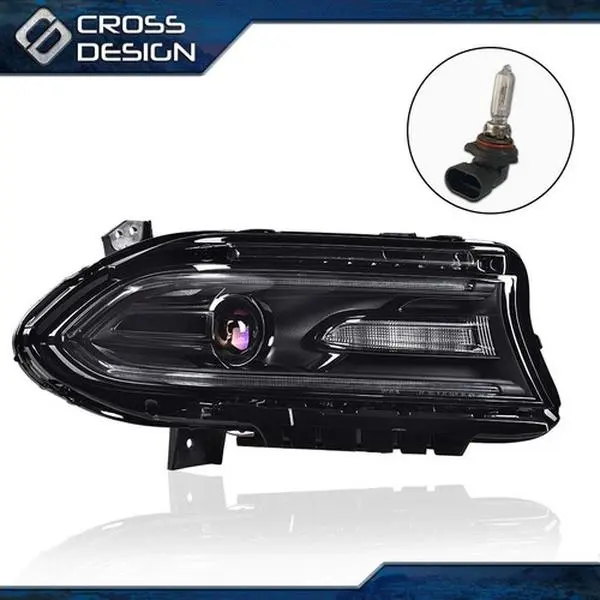 CROSSDESIGN 100% Brand New Single Unit Plastic Right Halogen LED DRL Projector Headlight Assembly - Auto Accessories, Halogen Light, Car Exterior Upgrade for 2015-2022 Dodge Charger