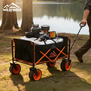 【New Arrival】WildFinder Collapsible Wagon - 330LBS Capacity, Extra Large Foldable Wagon with All-Terrain Wheels, Utility Beach Cart for Outdoor Garden, Black and orange