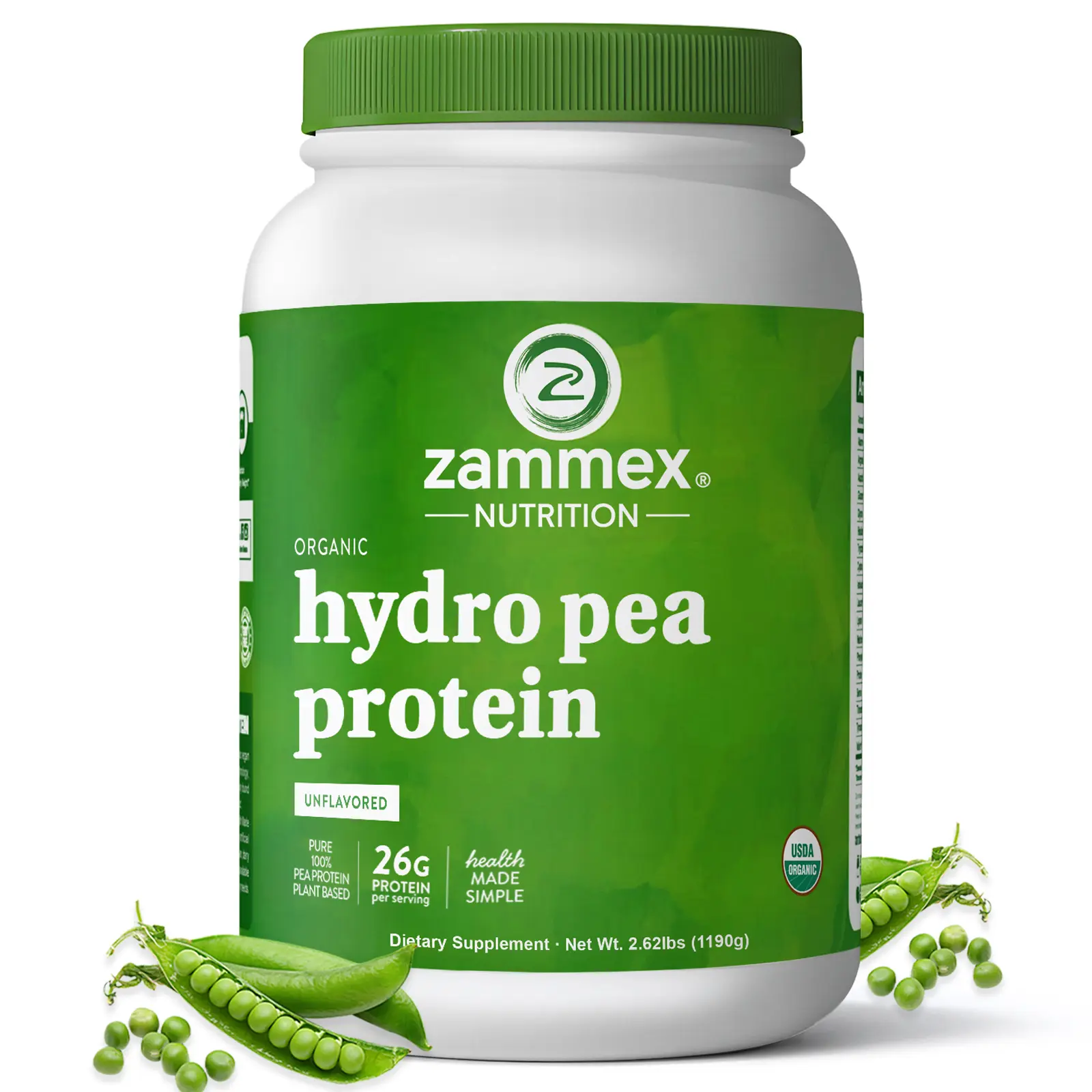 Zammex Premium Organic Hydrolyzed Pea Protein Powder (2.62lb) - Vegan, Non-GMO, Pure Plant-Based Dietary Fitness Supplement for Protein Shakes & Muscle Support, Protein Shake