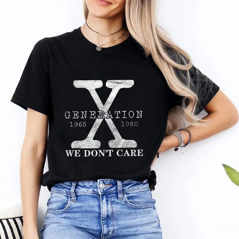 Women's Gen X Funny Humor Printed Short-Sleeve Crew Neck T-Shirt - Pure Cotton Top, Wide Size Range Fits More Body Types, Funny Streetwear for Men