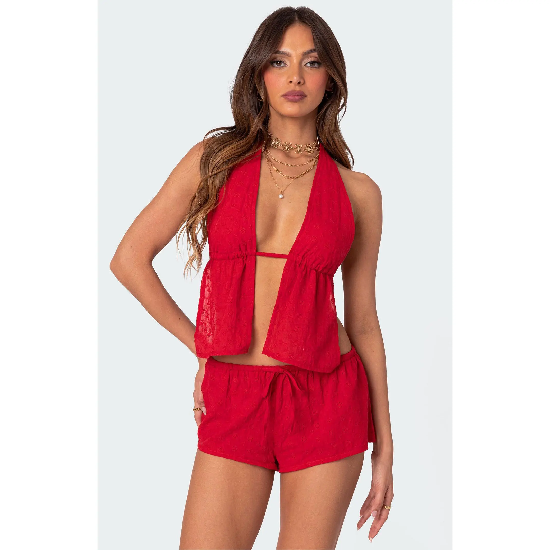 Edikted Women's Cayenne Eyelet Split Front Top